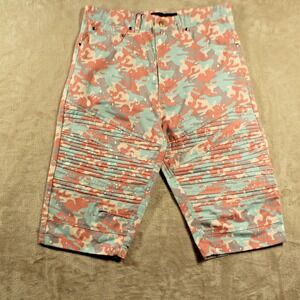 Blac Lacquer Moto Denim Shorts Men's Size 32 Multicolor Camo Ribbed Biker